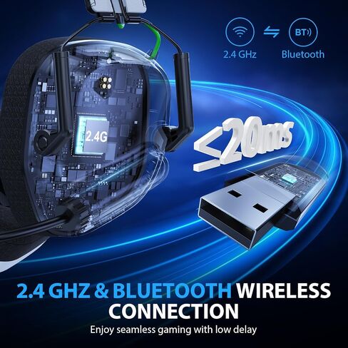 Vakedy Wireless Gaming Headset for PS5, PC, Switch, Dual Mode, 20ms Latency | 2.4GHz USB Dongle, Bluetooth 5.4 Headset with Noise Cancelling Mic, 50mm 3D Audio Drive for FPS Battle Royale, 50H Battery in Saudi Arabia
