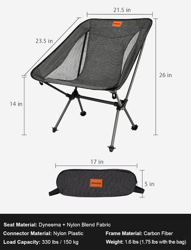 Camping Chair Carbon Fiber 1.6 lbs Ultralight Backpacking,Hiking | ultralight camping chair carbon fiber frame portable ultra light support up to 330 lbs Dyneema Blend Fabric easy to clean in Saudi Arabia