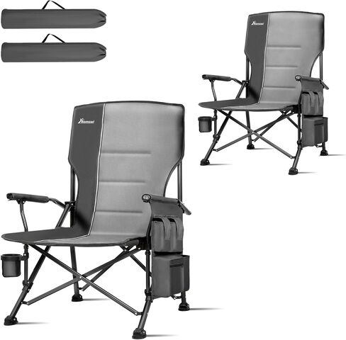 Romswi Oversized Camping Chairs 2 Pack, 500 LBS Heavy Duty Folding Lawn Chairs with Hard Armrests, Wide Seat Outdoor Chairs with Cup Holder & Side Pocket for Camping Beach Sports Backyard Grey in Saudi Arabia