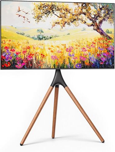 Artistic Easel TV Stand for 43-65 in TVs up to 88 lbs, Black Walnut | Tripod TV Stand, FSC-certified Wood, 180° Swivel, Cable Management & Anti-skid Pads, VESA 600x400mm, Living Room, Corner in Saudi Arabia
