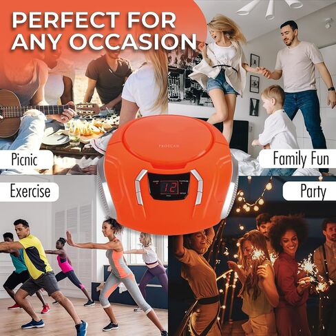 Portable CD Player Boombox with AM/FM Radio + Built in Speakers + Aux Input to Phone/Headphones/Any Audio - CD Players for Home Using AC Adapter or C Batteries (Orange) in Saudi Arabia