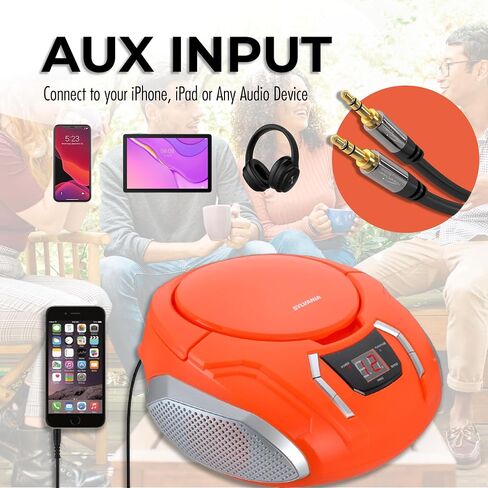 Portable CD Player Boombox with AM/FM Radio + Built in Speakers + Aux Input to Phone/Headphones/Any Audio - CD Players for Home Using AC Adapter or C Batteries (Orange) in Saudi Arabia