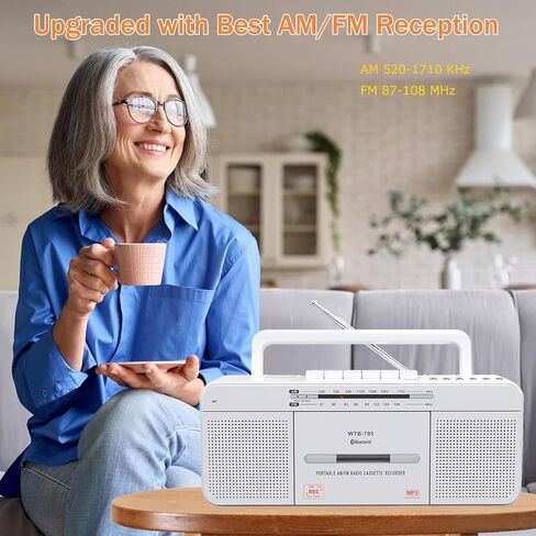 Cassette Player Boombox, Portable AM/FM Radio Stereo with Bluetooth, USB, Dual Big Speaker, Earphone Jack, Record to Cassettes/USB via Mic,Cassette to MP3 Converter,AC/DC Powered in Saudi Arabia