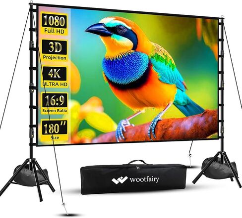 Wootfairy 150 inch Outdoor Portable Projector Screen with Telescopic Stand | Foldable Wrinkle-Free 16:9 4K HD Front Rear Large Projection Movie Screen with Carry Bag for Backyard Family Theater Cinema in Saudi Arabia