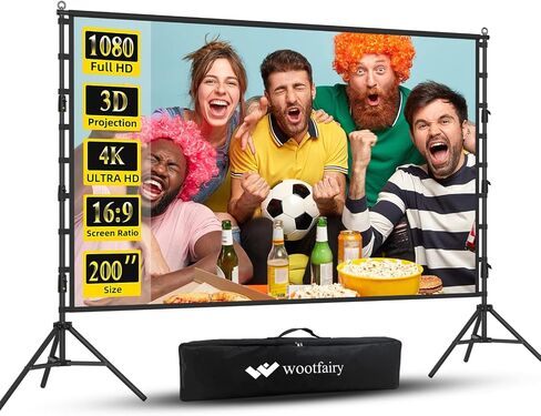 شاشة عرض محمولة خارجية مقاس 150 بوصة من Wootfairy مع حامل تلسكوبي | شاشة عرض أفلام أمامية وخلفية كبيرة قابلة للطي 16:9 4K HD مع حقيبة حمل لسينما المسرح العائلي في الفناء الخلفي in Kuwait