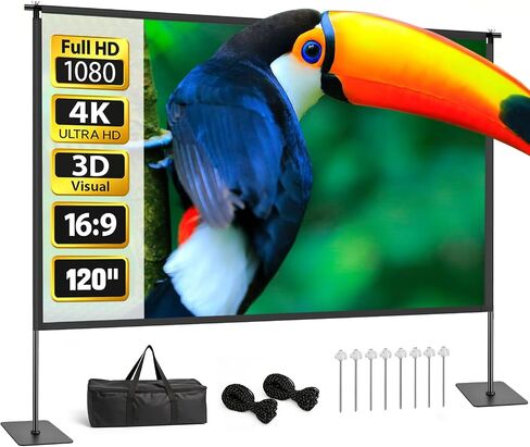 Projector Screen with Stand, 120 Inch Indoor Outdoor Portable Projection kit All-Metal Frame Wrinkle-Free 16:9 4K HD Front/Rear Movie Screen with Carry Bag for Home Theater Backyard Movie Night in Saudi Arabia