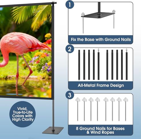 Projector Screen with Stand, 120 Inch Indoor Outdoor Portable Projection kit All-Metal Frame Wrinkle-Free 16:9 4K HD Front/Rear Movie Screen with Carry Bag for Home Theater Backyard Movie Night in Saudi Arabia