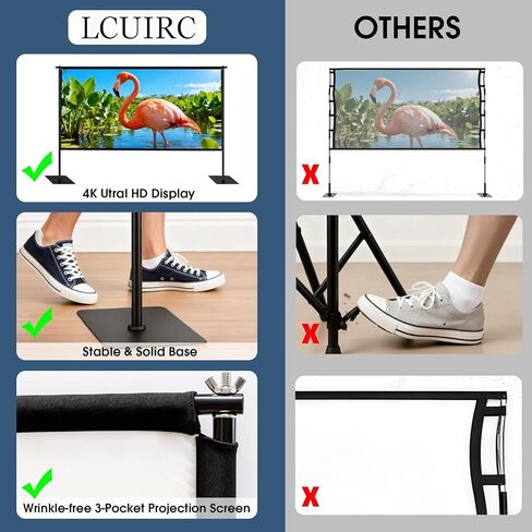 Projector Screen with Stand, 120 Inch Indoor Outdoor Portable Projection kit All-Metal Frame Wrinkle-Free 16:9 4K HD Front/Rear Movie Screen with Carry Bag for Home Theater Backyard Movie Night in Saudi Arabia