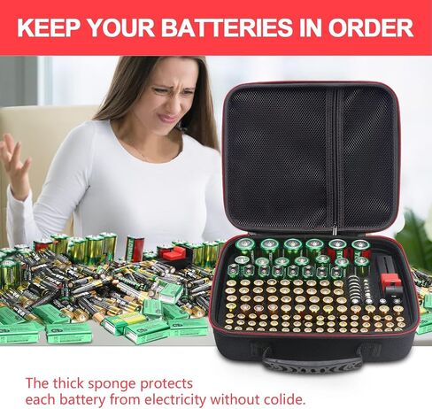 Glamgen Battery case organizer with Tester (BT168), Battery Storage case Holds 126 Batteries Various Sizes AAA AA C D 9V Lithium 3V, Batteries Holder Organizer in Kuwait