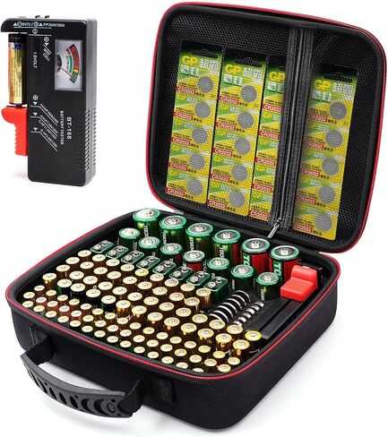Glamgen Battery case organizer with Tester (BT168), Battery Storage case Holds 126 Batteries Various Sizes AAA AA C D 9V Lithium 3V, Batteries Holder Organizer in Kuwait