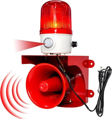 120dB Adjustable Motion Sensor Alarm with 3–6 m Human Detection | 120° Detection Angle LED Strobe Lights Alarm for Protect House, Garage, Outdoor Property, IP65 Waterproof, AC110V with Plug in Saudi Arabia