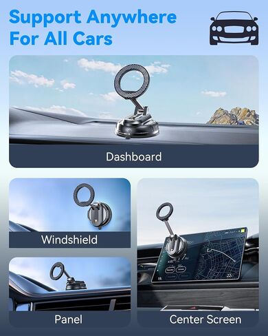 2-IN-1 Detachable MagSafe Car Mount, Vacuum Magnetic Phone Holder for Car | [2800gf Strong Magnet & 89+LBS Suction Base] Phone Holders for Your Car, 360° Adjustable Car Phone Holder for iPhone 17-12 in Kuwait
