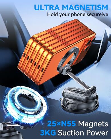 2-IN-1 Detachable MagSafe Car Mount, Vacuum Magnetic Phone Holder for Car | [2800gf Strong Magnet & 89+LBS Suction Base] Phone Holders for Your Car, 360° Adjustable Car Phone Holder for iPhone 17-12 in Kuwait
