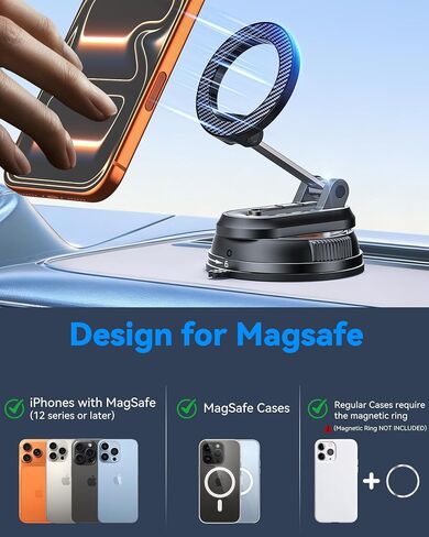 2-IN-1 Detachable MagSafe Car Mount, Vacuum Magnetic Phone Holder for Car | [2800gf Strong Magnet & 89+LBS Suction Base] Phone Holders for Your Car, 360° Adjustable Car Phone Holder for iPhone 17-12 in Kuwait
