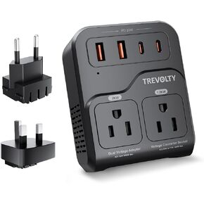 2000W Voltage Converter US to Europe for Hair Dryer, 220V to 110V Converter for European Travel with 3AC/2USB-A/2USB-C (PD20W), Power Converter Adapter Combo with Type C G Plug (Black) in Kuwait