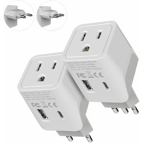 Ceptics Italy, Europe Travel Adapter Plug Set - 2 Pack - with 2 USB + USA Socket Input - Type L and Type C - Ultra Compact - Safe Grounded Perfect for Cell Phones, Laptops, Camera Chargers in Kuwait