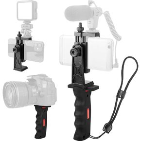 Vlogging Holder, Cell Phone Camera Handle Grip Stabilizer, Ergonomic Phone Video Stabilizer, Handheld Selfie Stick Smartphone Holder with Cold Shoe Mount for Mic/Flash Light, Wrist Strap in Saudi Arabia