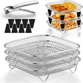 TeamFar Square Air Fryer Rack, 3PCS 7.72" Air Fryer Basket Accessories | Stainless Steel Stackable Dehydrator Rack for Frying Roasting Baking, with Silicone Feet & Clip, Oven & Dishwasher Safe in Saudi Arabia