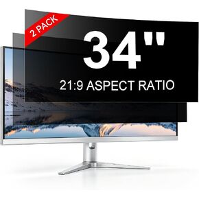 2-Pack 34-Inch Computer Monitor Privacy Screen, Compatible with Flat and Curved Screens, Removable Anti-Glare Blue Light Eye Protection Screen for 21:9 Widescreen Monitors, 34-In in Saudi Arabia