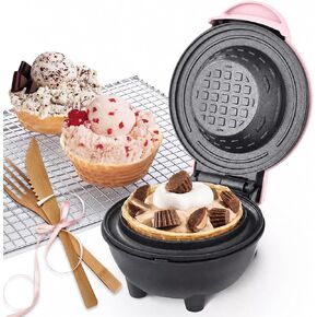 Mini Waffle Bowl Maker(Pink), 4'' Small Waffle Cup Machine for Ice Cream Sundaes, Taco Bowls & Desserts, 350W Fast Heating Non-Stick Wafflera, Compact Gift for Kids, Family & Breakfast in Saudi Arabia