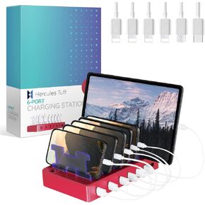 Fast Charging Station for Multiple Devices, 6-Port USB Charging Dock White | Smart IC Technology for Safe Charging, Organized storage, Works with Apple iPhone 14 and earlier & iPads, for home, office in Saudi Arabia