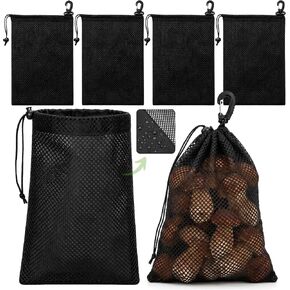 6 Pack 9''x12'' Mesh Foraging Bags with Clip, Drawstring Harvesting Bags with Toggle Closure, Mushroom Hunting Pouch for Shell & Rock Collecting, Hiking, Outdoor, Gym Storage, Camping (Black) in Kuwait