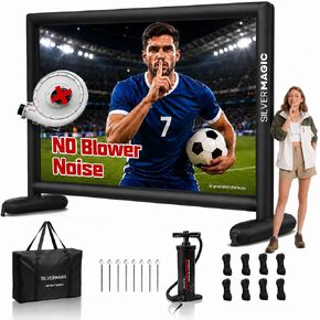 Silent Inflatable Projector Screen I Air-Tight No-Blower Design, Black Backing, 180 inch (Equivalent to 20ft) for Indoor & Outdoor Use Backyard, Pool, Camping, Office, Church by Silvermagic in Saudi Arabia