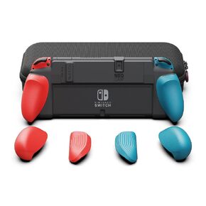 Skull & Co. NeoGrip Bundle: an Ergonomic Grip Hard Shell with Replaceable Grips [to fit All Hands Sizes] for Nintendo Switch OLED and Regular Model [with Carrying Case] - Neon Blue(L)+Neon Red(R) in Kuwait