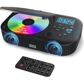 CD Player Portable,MONODEAL Dual Stereo Portable CD Player-Black | 4000mAh Rechargeable Player for Car/Home with Remote Control, Support USB/AUX,Headphone Jack in Kuwait
