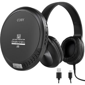 كوبي مشغل أقراص مضغوطة محمول مع سماعات رأس، راديو FM، تشغيل MP3، أسود | مقاومة التخطي لمدة 60 ثانية للمنزل والسيارة والسفر، تشغيل CD-R/CD-RW/MP3، 2 طاقة AA أو USB، أزرار بسيطة، سماعات رأس قابلة للطي in Saudi Arabia