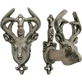 SZCO Deer Head Sword Hanger Wall Mount – 4" Cast Metal Expandable Display Hook for Swords, Guns, Daggers, Axes – Rustic Pewter Finish Weapon Holder – Adjustable Brackets with Screws – 2 Pack in Saudi Arabia