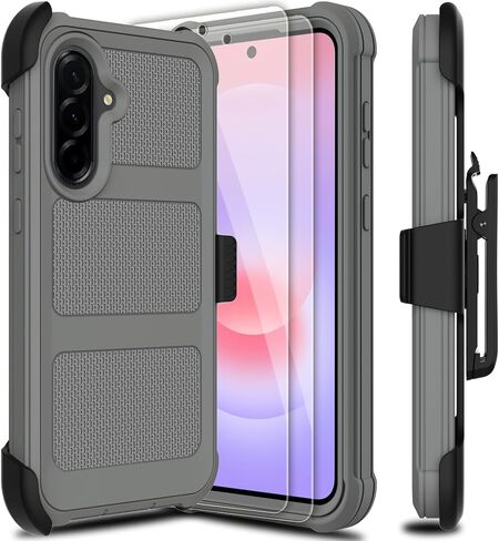 for Samsung Galaxy A17 5G Case with 2 Pack Tempered Glass Screen Protector, [Holster Series] Belt Clip Heavy Duty Shockproof Military Grade Drop Protective Cell Phone Case Cover (Black) in Saudi Arabia