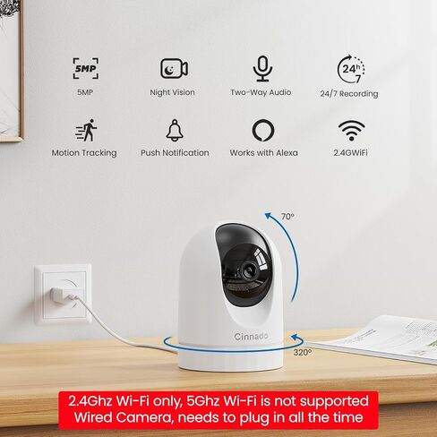 Cinnado 2K Home Security Cameras Indoor with 2.4GHz Wi-Fi & Siren, D1 4Pack | 360° Auto Tracking for Pets/Nanny/Baby/Dog, 2-Way Audio, 24/7 SD Card Storage, Cloud Storage, Works with Alexa & Google Home in Saudi Arabia