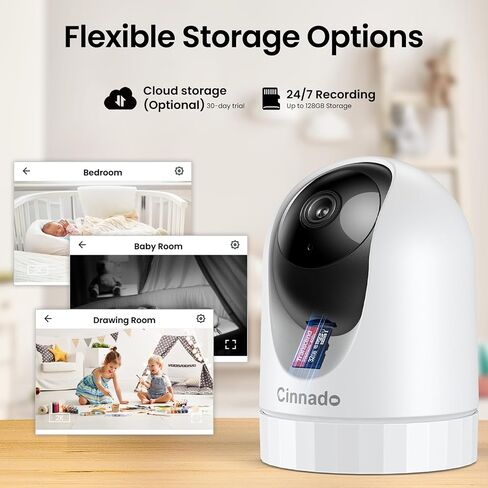 Cinnado 2K Home Security Cameras Indoor with 2.4GHz Wi-Fi & Siren, D1 4Pack | 360° Auto Tracking for Pets/Nanny/Baby/Dog, 2-Way Audio, 24/7 SD Card Storage, Cloud Storage, Works with Alexa & Google Home in Saudi Arabia