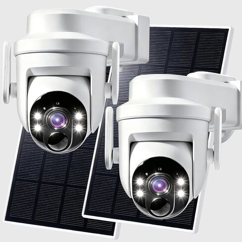 2K Solar Security Wireless Camera Outdoor, 2 Pack 2.4Ghz | WiFi Battery Camera, 355° View Pan/Tilt, PIR Alarm, 2-Way Audio, Color Night Vision, IP65 Waterproof, Cloud & SD Storage in Saudi Arabia