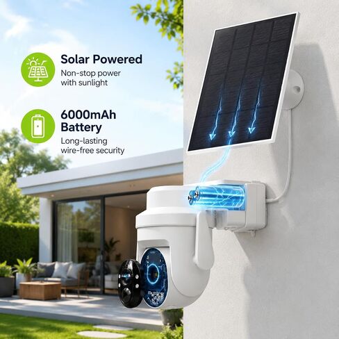 2K Solar Security Wireless Camera Outdoor, 2 Pack 2.4Ghz | WiFi Battery Camera, 355° View Pan/Tilt, PIR Alarm, 2-Way Audio, Color Night Vision, IP65 Waterproof, Cloud & SD Storage in Saudi Arabia