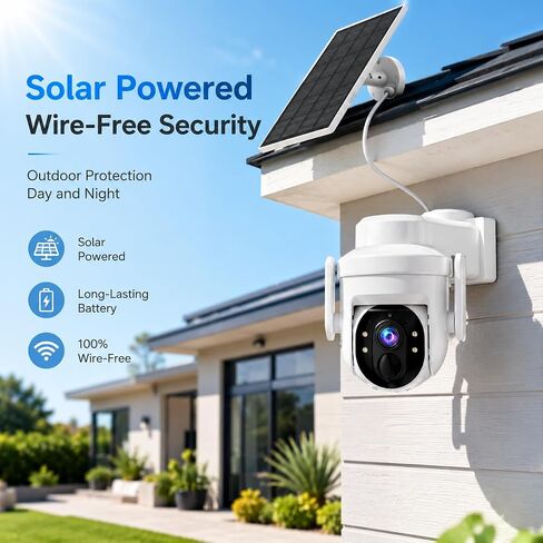 2K Solar Security Wireless Camera Outdoor, 2 Pack 2.4Ghz | WiFi Battery Camera, 355° View Pan/Tilt, PIR Alarm, 2-Way Audio, Color Night Vision, IP65 Waterproof, Cloud & SD Storage in Saudi Arabia