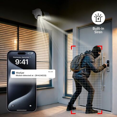 2K Solar Security Wireless Camera Outdoor, 2 Pack 2.4Ghz | WiFi Battery Camera, 355° View Pan/Tilt, PIR Alarm, 2-Way Audio, Color Night Vision, IP65 Waterproof, Cloud & SD Storage in Saudi Arabia