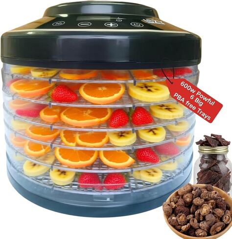 Food Dehydrator Machine for Mushroom,6 Trays Jerky Dehydrator Machine with 24H Timer, 600W 158°F Food Dryer Dehydrator for Meat, Herbs, Meat, Fruit,Dog Treats (Black) in Saudi Arabia