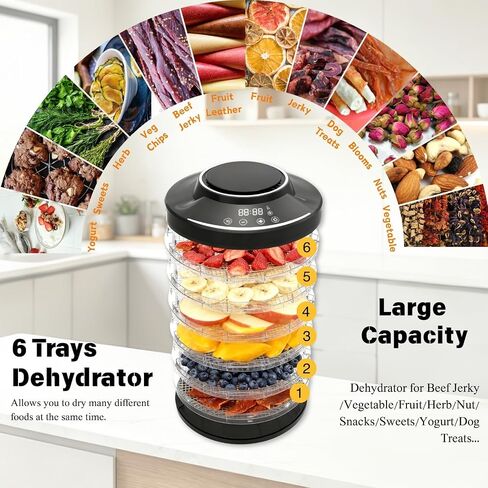 Food Dehydrator Machine for Mushroom,6 Trays Jerky Dehydrator Machine with 24H Timer, 600W 158°F Food Dryer Dehydrator for Meat, Herbs, Meat, Fruit,Dog Treats (Black) in Saudi Arabia