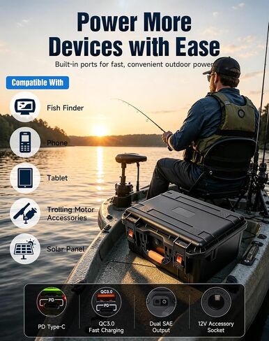Smart Battery Box - Compatible with Group 24 Batteries and 12V 100Ah LiFePO₄ Batteries, Multiple Power Ports for Trolling Motor, Boat, RV, Camping (Battery Not Included) in Saudi Arabia