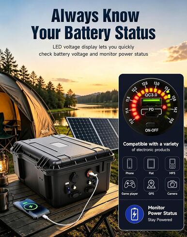 Smart Battery Box - Compatible with Group 24 Batteries and 12V 100Ah LiFePO₄ Batteries, Multiple Power Ports for Trolling Motor, Boat, RV, Camping (Battery Not Included) in Saudi Arabia