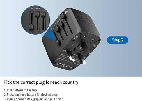 مجموعة محول الجهد الكهربي للسفر الدولي من 100 فولت إلى 240 فولت مع منفذي USB، من الولايات المتحدة الأمريكية إلى المملكة المتحدة وأوروبا وأستراليا وأكثر من 200 دولة in Kuwait