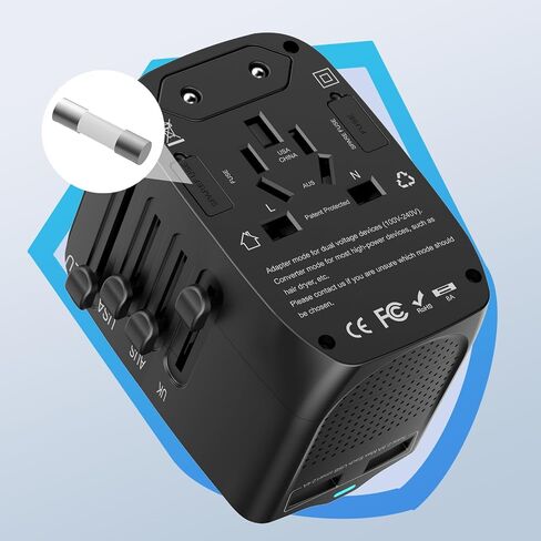 مجموعة محول الجهد الكهربي للسفر الدولي من 100 فولت إلى 240 فولت مع منفذي USB، من الولايات المتحدة الأمريكية إلى المملكة المتحدة وأوروبا وأستراليا وأكثر من 200 دولة in Kuwait