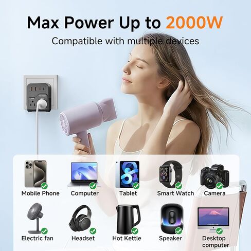 2000W Voltage Converter US to Europe for Hair Dryer, 220V to 110V Converter for European Travel with 3AC/2USB-A/2USB-C (PD20W), Power Converter Adapter Combo with Type C G Plug (Black) in Kuwait