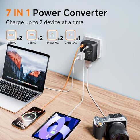 2000W Voltage Converter US to Europe for Hair Dryer, 220V to 110V Converter for European Travel with 3AC/2USB-A/2USB-C (PD20W), Power Converter Adapter Combo with Type C G Plug (Black) in Kuwait