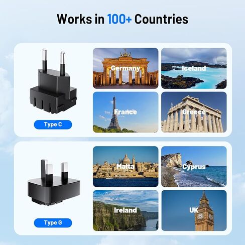 2000W Voltage Converter US to Europe for Hair Dryer, 220V to 110V Converter for European Travel with 3AC/2USB-A/2USB-C (PD20W), Power Converter Adapter Combo with Type C G Plug (Black) in Kuwait