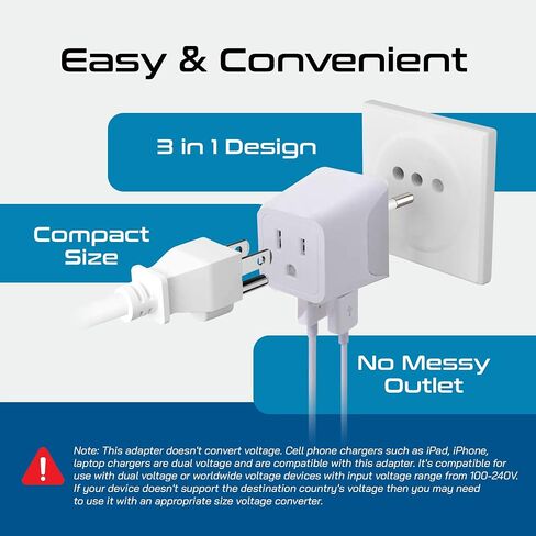 Ceptics Italy, Europe Travel Adapter Plug Set - 2 Pack - with 2 USB + USA Socket Input - Type L and Type C - Ultra Compact - Safe Grounded Perfect for Cell Phones, Laptops, Camera Chargers in Kuwait