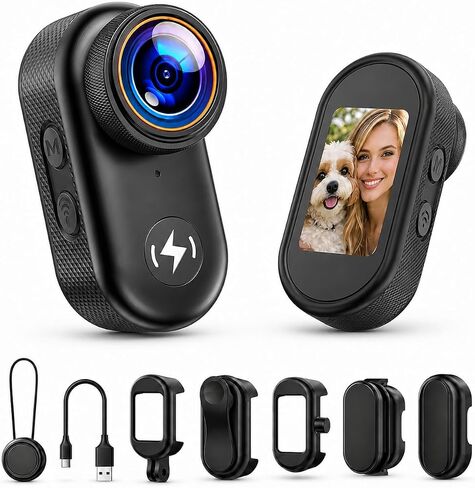 4K Mini Body Camera with 64GB Card, Thumb Action Camera with WiFi, 1.47" HD Screen & Magnetic Mount, Wearable POV Camera for Pet Bike Motorcycle Sports Vlogging in Saudi Arabia