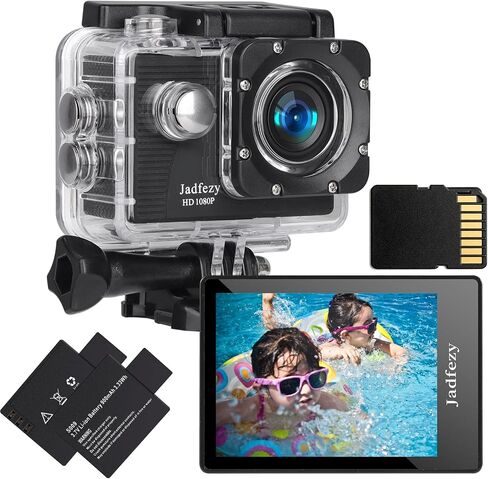 Action Camera FHD 1080P 12MP, 98FT/30M Underwater Waterproof Camera with 2 Batteries, Wide Angle Sports Camera with Accessories Kit Suitable for Helmet, Bicycle, etc. in Saudi Arabia